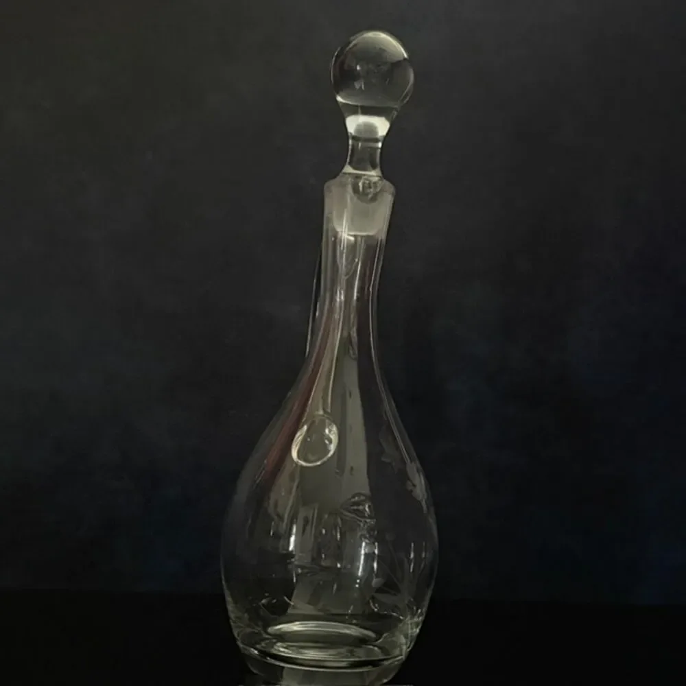 Vintage Etched Floral Glass Decanter Cruet Stopper Handle 12